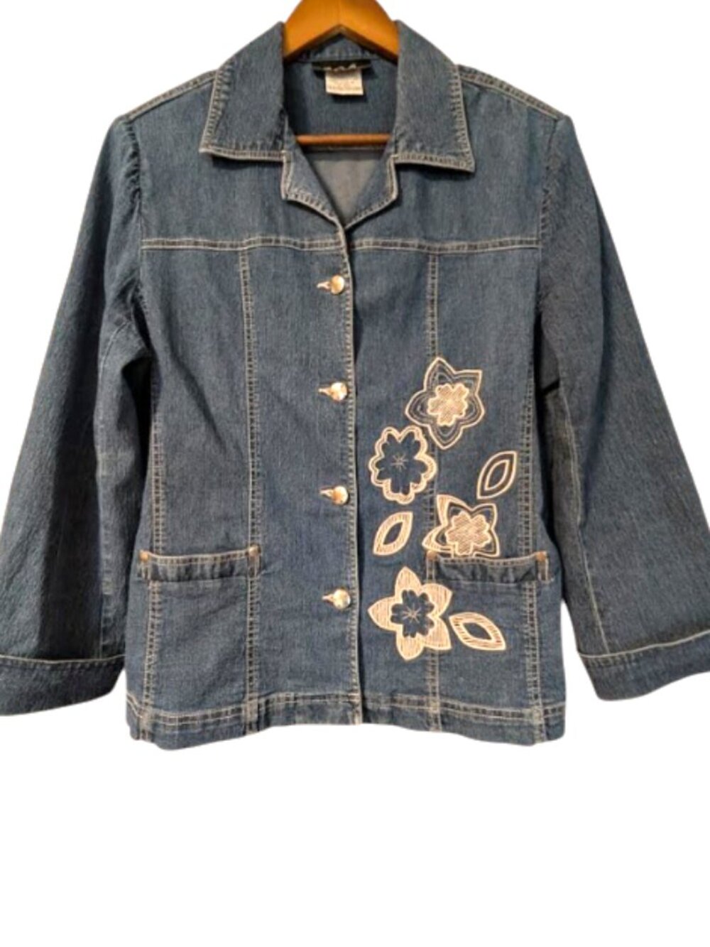 Vintage 90s Y2K Zoé by Michael Phillips Embroidered Denim Jacket 10